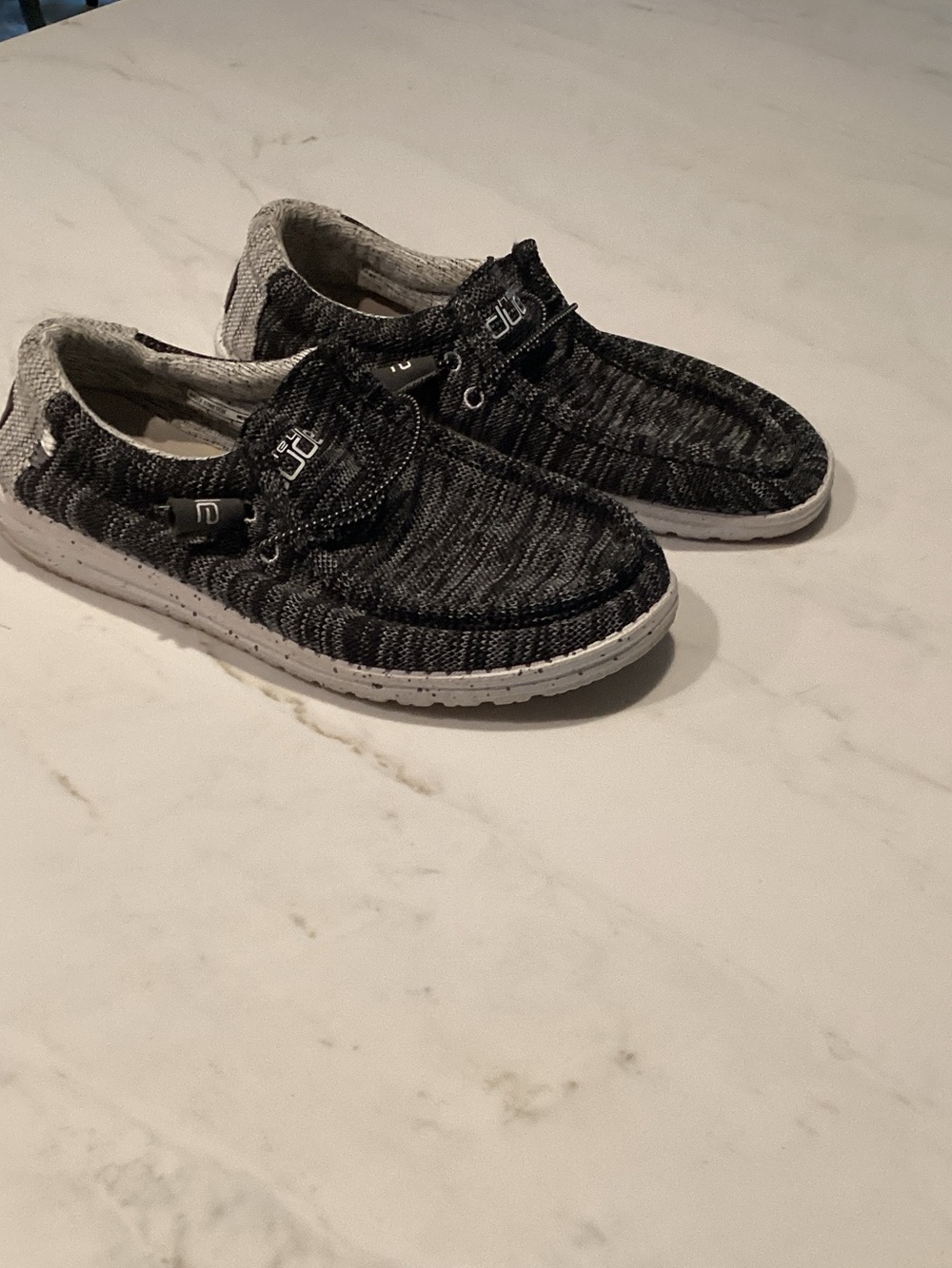 Hey Dude Men’s Black and Gray Knit Slip-On Loafers